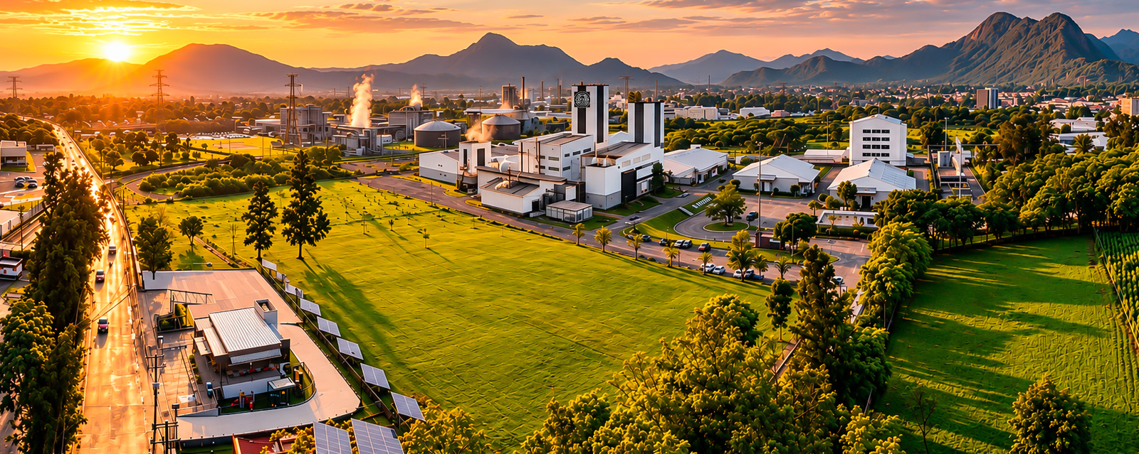 Vista panorámica de las instalaciones de CAFIVER al atardecer