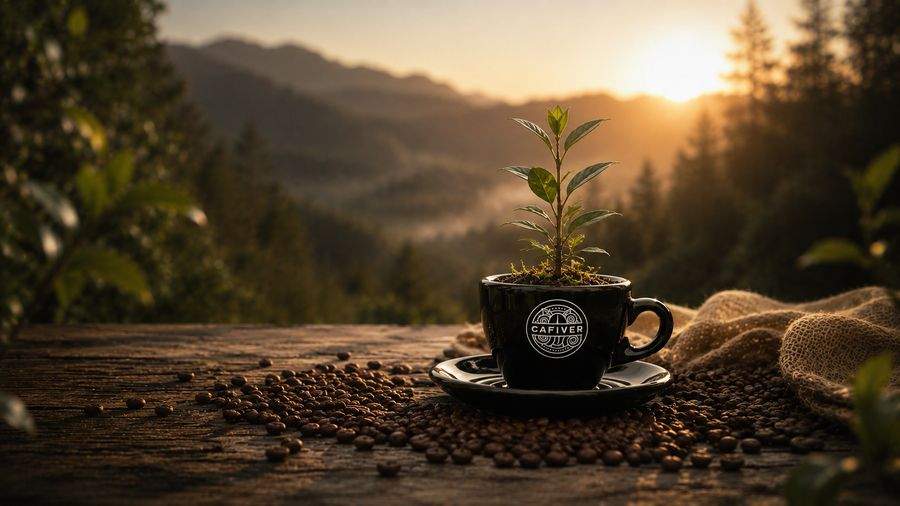 CAFIVER cup with a coffee plant, a symbol of reforestation and sustainability