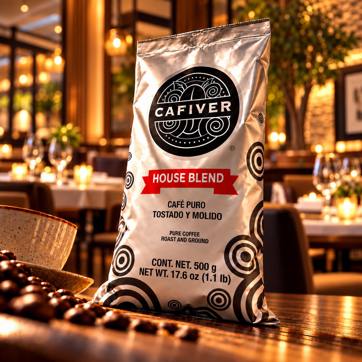 Café CAFIVER House Blend sobre la barra de un restaurante